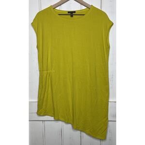 Eileen Fisher Yellow Viscose Asymmetrical Top Side Shirring Lagenlook Beachy S